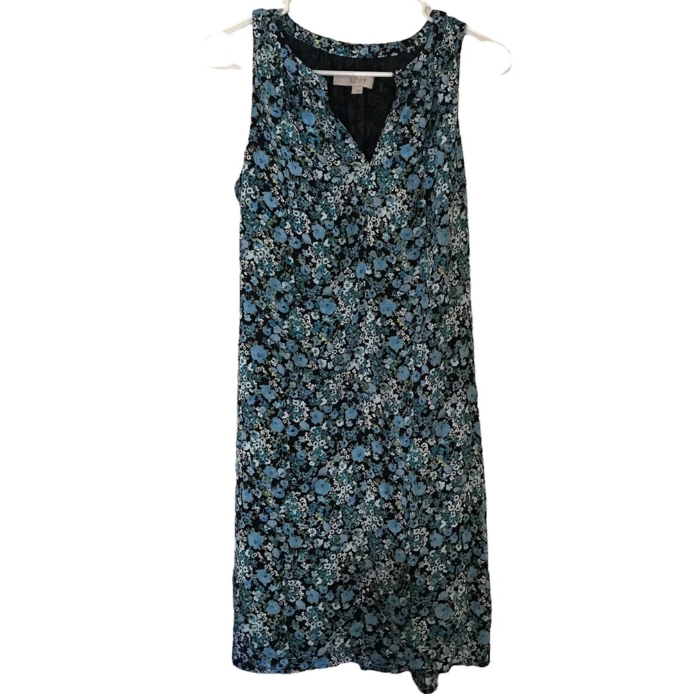 LOFT Blue Floral Sleeveless Shift Dress